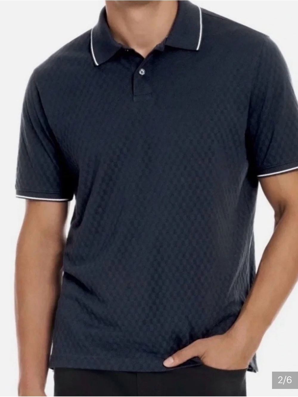 Ted Baker Men’s Navy Blue Textured Cotton Polo Shirt XL New W/tag Short Sleeve